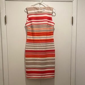 Calvin Klein Striped Midi Dress in Red and Beige